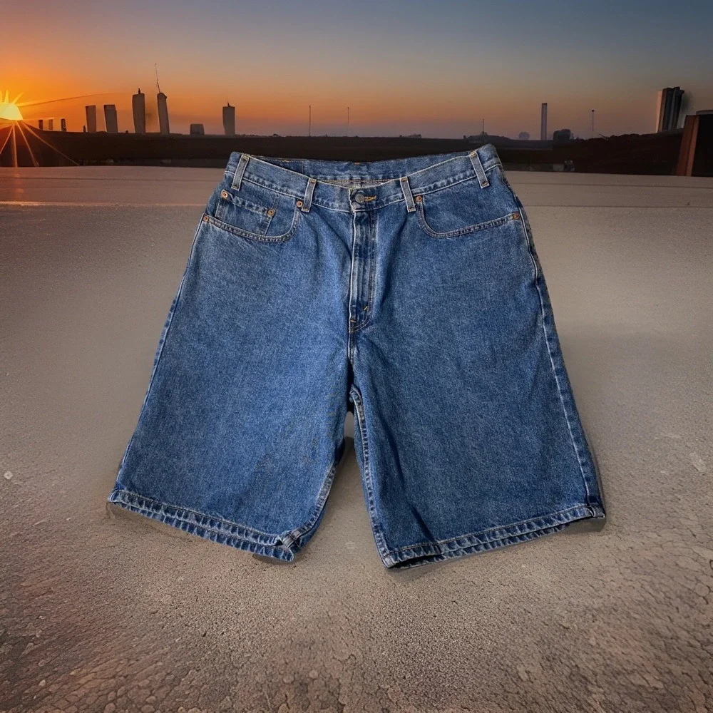 Y2K 01 Levis 560 Men's Blue Jean Shorts Loose Fit Y2K Size 38 Skater - Picture 2 of 6